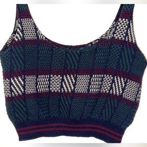 Urban Outfitters Plaid Knit Crop Top - Green and White